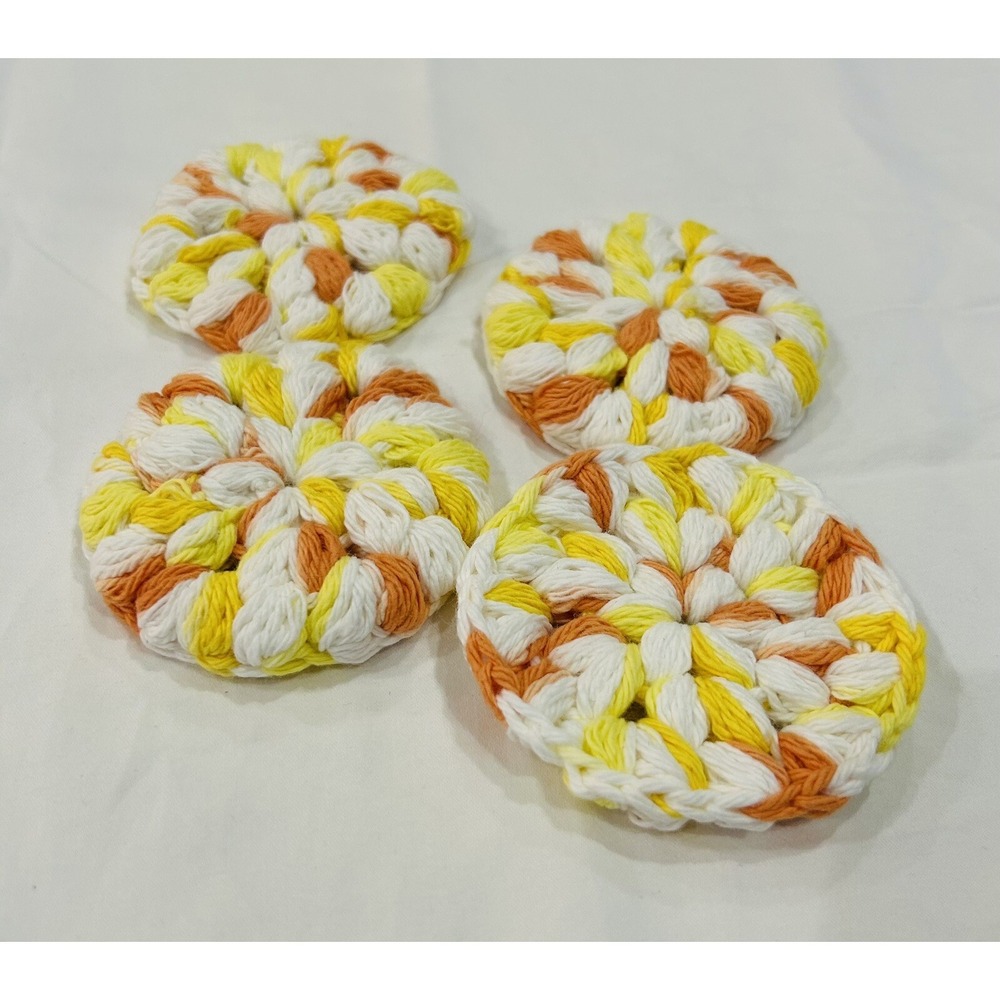 crochet handmade spa scrubby pads face Scrub poufs reusable‎ creamsicle set of 4